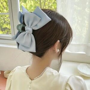Satin Blue Bow Hair Clip